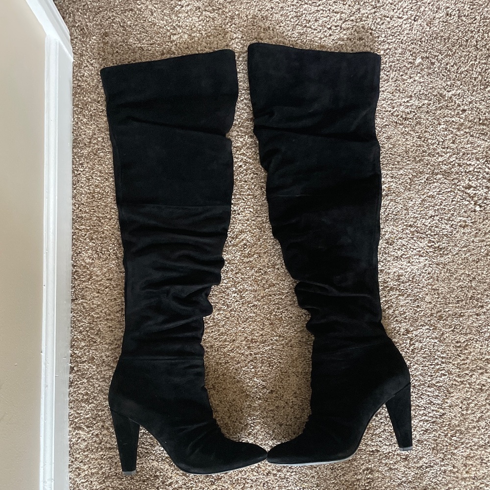 Thigh high suede boots